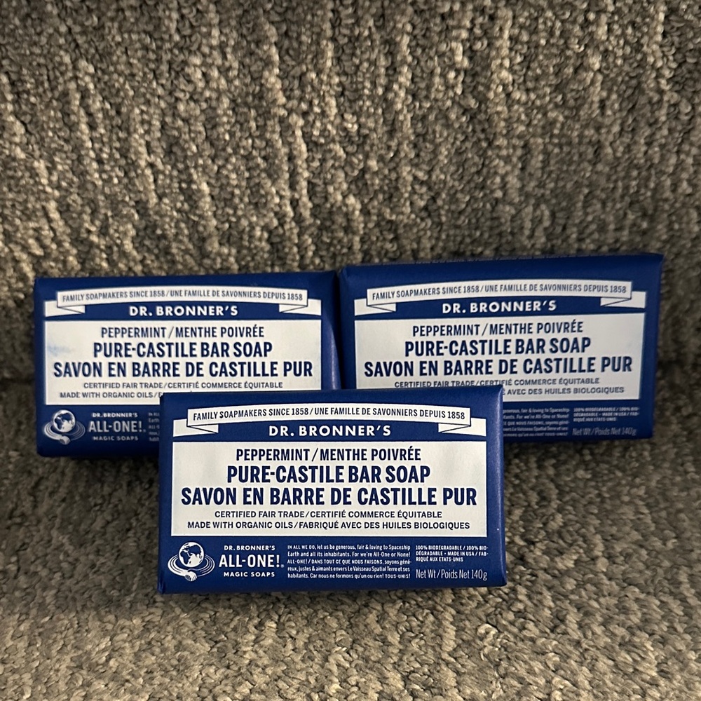 Lot of three Dr. Bronner's Peppermint Pure-Castile Bar Soap lot of 3